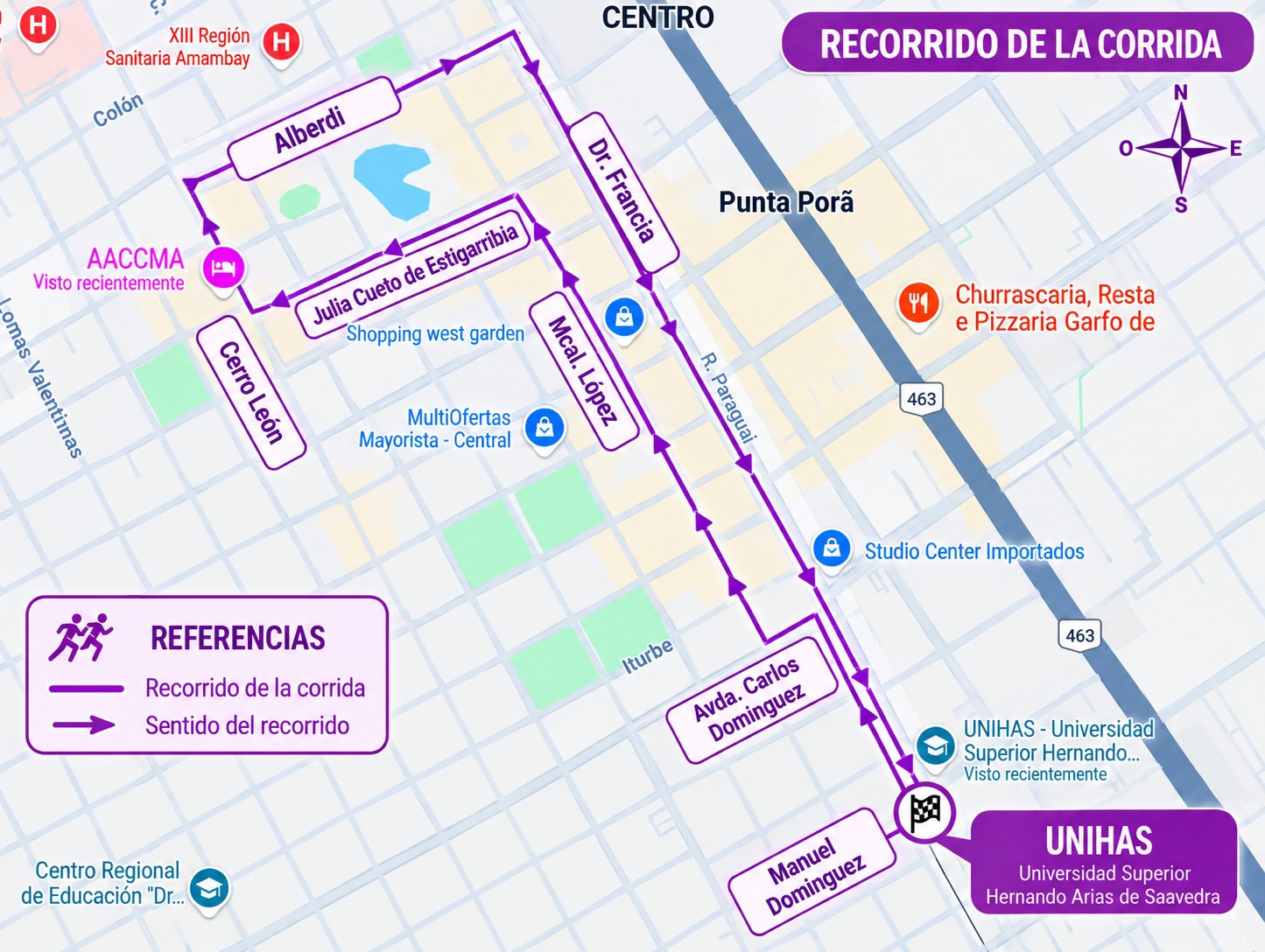 Mapa del recorrido de la 1ra Corrida Octubre Rosa